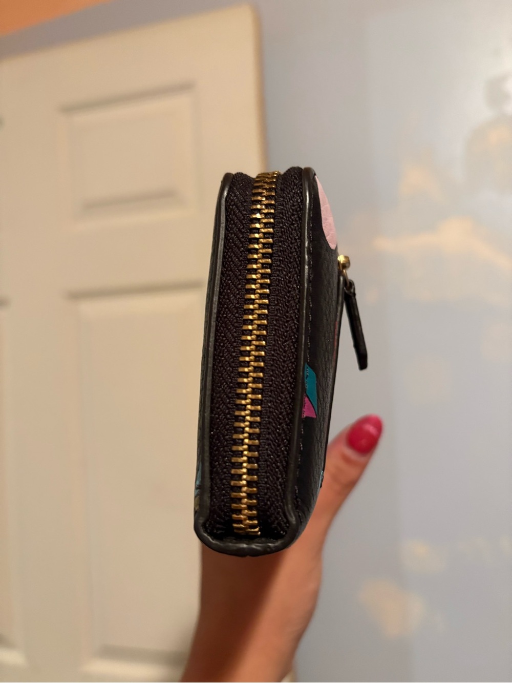 Fossil Black Zip-Around Wallet with Multicolor Geometric Print - Picture 2 of 5